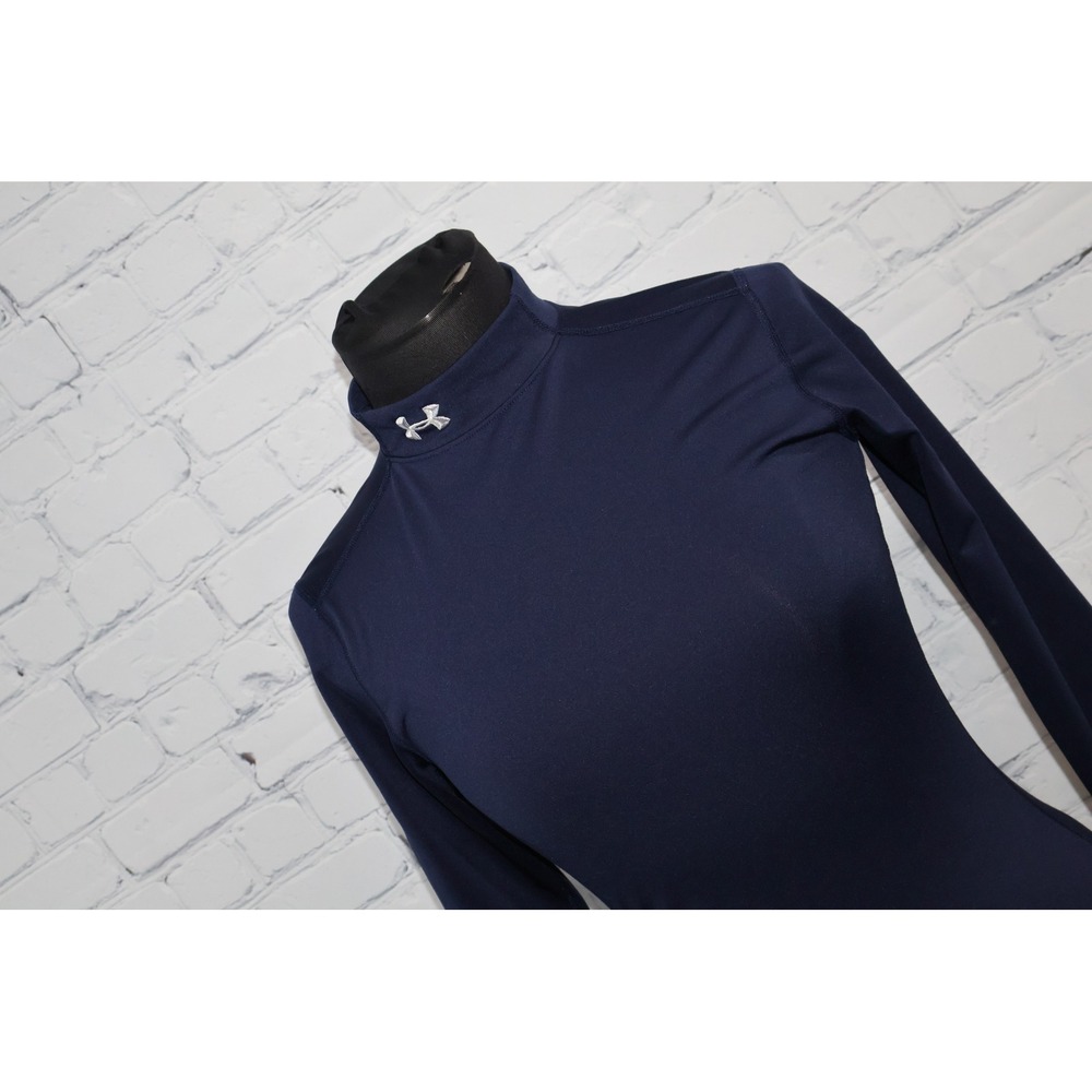 Under Armour ColdGear Mock Turtleneck Women Small Navy Blue Fitted Top Gym Shirt
